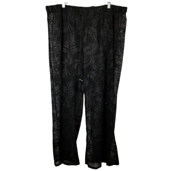 Wide Leg Sheer Mesh Pull On Pants Draw String Women's Plus Beach Cover 3X Black - Picture 1 of 14